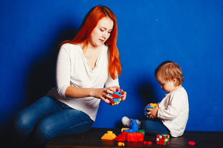 Cute family at homeの写真素材