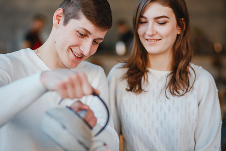 Couple in a cafeの写真素材
