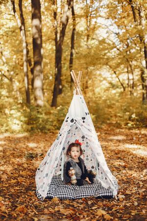 Cute little girl in a autumn parkの写真素材