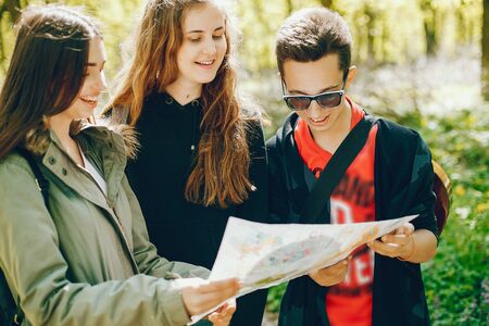 tourists in a forest