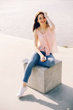 beautiful girl in a parkの写真素材