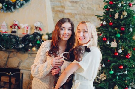 Cute girls at homeの写真素材