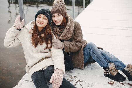 girls and snowの写真素材