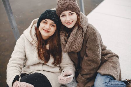 girls and snowの写真素材