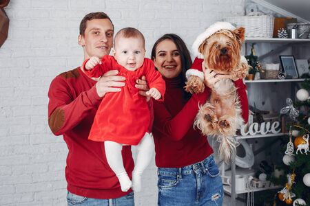 Beautiful family spend time at homeの写真素材