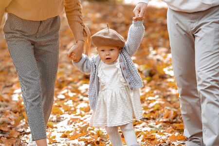 Family with little daughter in a autumn parkの写真素材