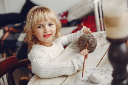 Little girl at homeの写真素材