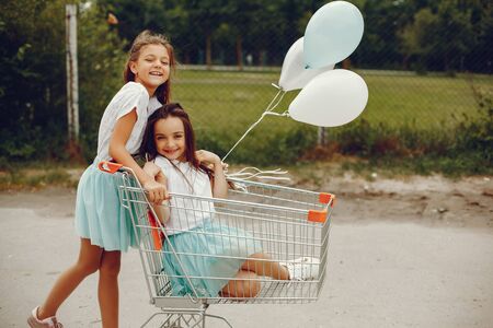 cute girls with ballonsの写真素材