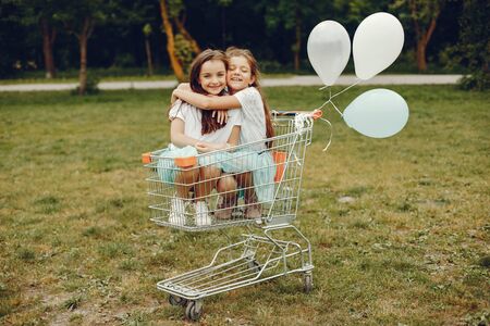 cute girls with ballonsの写真素材