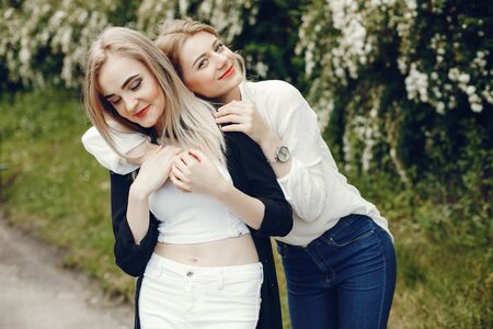 Girls in a parkの写真素材