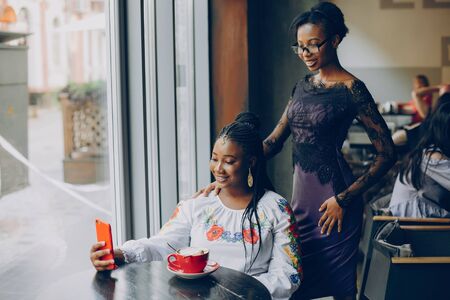 Girls rest in the cafe