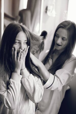 Two little girls in a cute pajamas