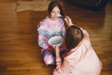 Two little girls in a cute pajamas