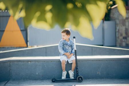 Cute little children playing in a summer parkの写真素材
