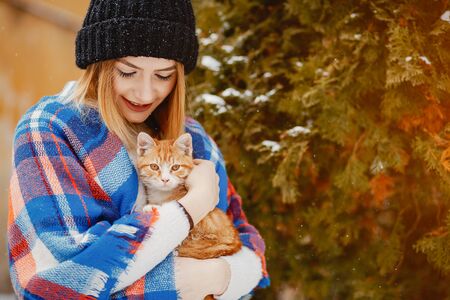 Girl with catの写真素材