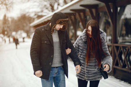 Couple in a winter city