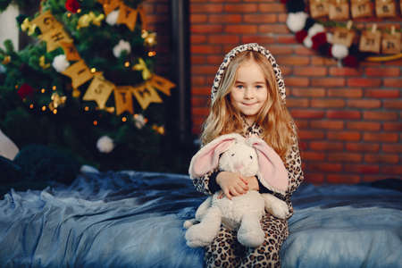 Little girl at homeの写真素材