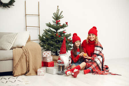 Mother with little daughter at homeの写真素材