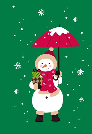 Winter snowman holding an umbrellaのイラスト素材
