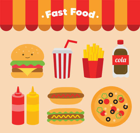 flat design fast foodのイラスト素材