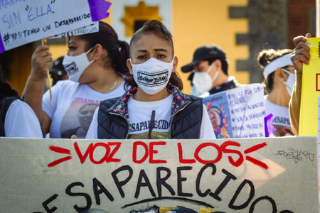 On the way to 8M, a feminist demonstration to commemorate International Women's Day, they demand the clarification of the femicides in Puebla.のeditorial素材