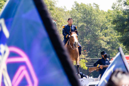 Students parade to commemorate the anniversary of the Battle of Puebla on May 5