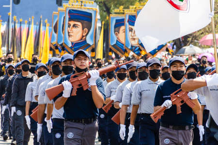 Students parade to commemorate the anniversary of the Battle of Puebla on May 5