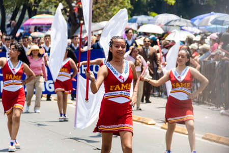 Students parade to commemorate the anniversary of the Battle of Puebla on May 5
