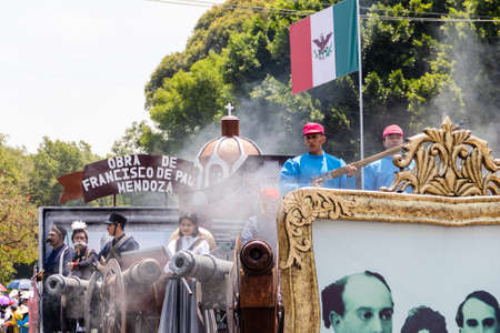 Students parade to commemorate the anniversary of the Battle of Puebla on May 5