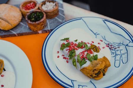 Chile en Nogada, traditional Mexican cuisine in Pueblaの写真素材