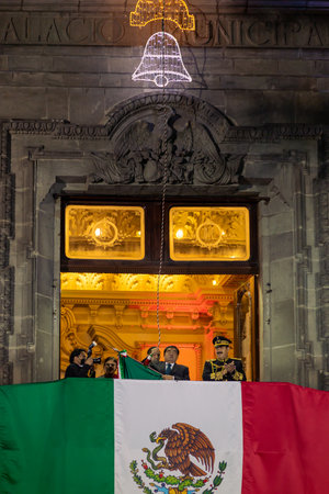 Ceremony of the Cry of Independence led by the Governor of Puebla, Miguel Barbosa from the Municipal Palaceのeditorial素材