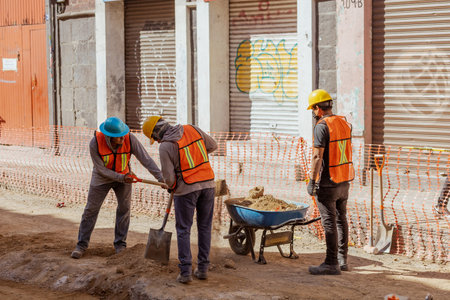 Construction workers on the streets of Pueblaのeditorial素材