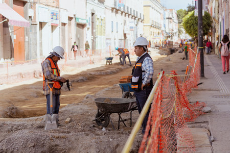 Construction workers on the streets of Pueblaのeditorial素材