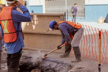 Construction workers on the streets of Pueblaのeditorial素材
