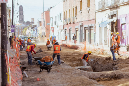 Construction workers on the streets of Pueblaのeditorial素材