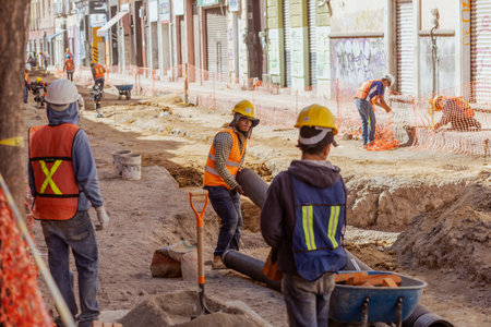 Construction workers on the streets of Pueblaのeditorial素材
