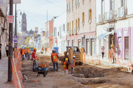 Construction workers on the streets of Pueblaのeditorial素材