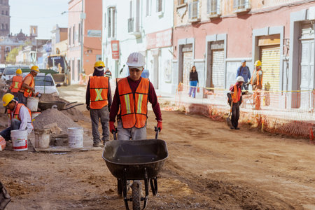Construction workers on the streets of Pueblaのeditorial素材