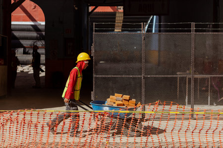 Construction workers on the streets of Pueblaのeditorial素材