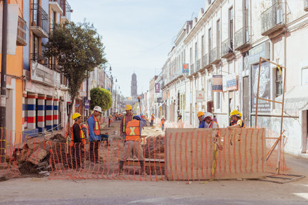 Construction workers on the streets of Pueblaのeditorial素材