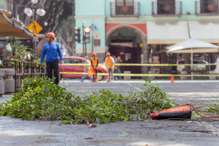 Unidentified man cleaning the streets of Cartagena, Colombiaのeditorial素材