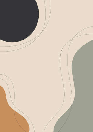 Abstract background with organic flowing shape and freehand drawn line. Modern minimalist design in scandinavian style with copy space. Vector illustration in pastel colors. Template for social mediaのイラスト素材