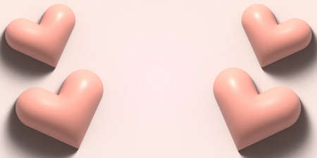 3D render hearts on pink background. Design concept for Valentine's day poster. Cute love banner template or greeting card. Place for text. Proposal. Wedding. Engagement. Marriage celebration. Dating. Romantic. Passion. Love symbol. Modern 3d render. illustrationの写真素材