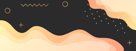 Abstract horizontal template on black background with liquid shapes orange gradient color and...