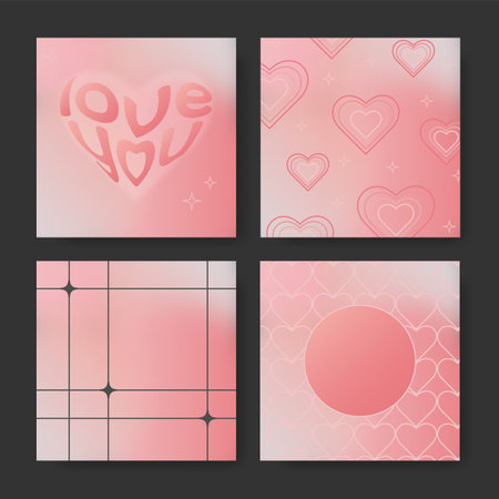 Set of aesthetic lovely modern art square cover design. Social media square post template with pink...
