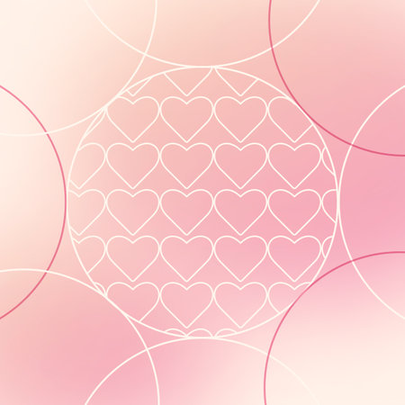 Happy Valentine's Day square greeting cards in y2k style. Outline heart pattern on blurred pink...
