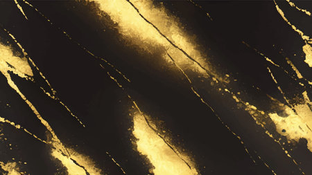 Black marble texture with bold golden veining and gold particles dust. Natural luxury background design for cover book, brochure, poster, wallpaper, business, branding and design artworkのイラスト素材