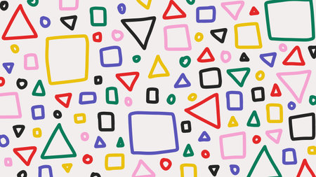 Colorful memphis vector pattern with hand drawn geometric elements. Abstract childish background in...