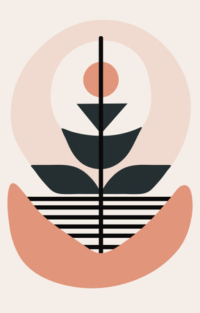 Abstract hand drawn posters in boho style. Contemporary nature background in pastel colors. Trendy bohemian aesthetic. Minimalistic wall decorのイラスト素材