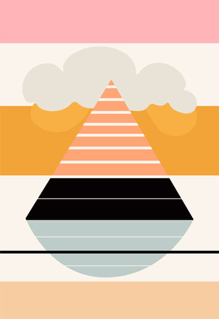 Abstract colorful minimal poster in retro style. Trendy boho aesthetic. Artistic composition with hand drawn shapes and geometric elements. Design for wall decoration, poster, postcard or brochureのイラスト素材